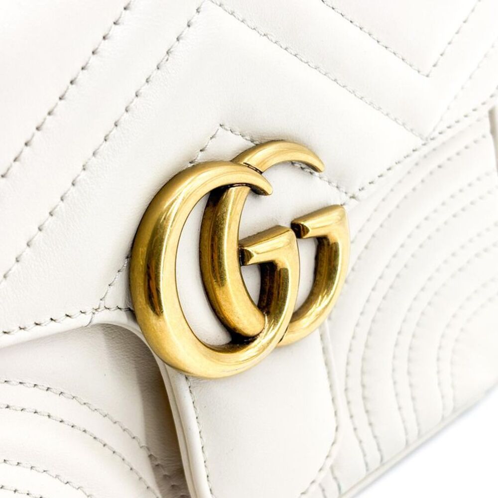 Gucci Gg Marmont Top Handle Flap Matelasse Leather White Leather Handbag - Picture 10 of 16